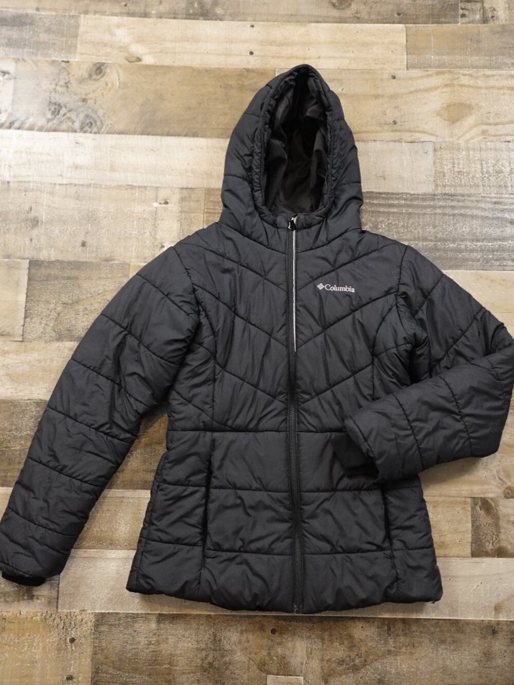 Columbia Katelyn Crest Hooded Jacket Girls Large 14/16 Black Insulated